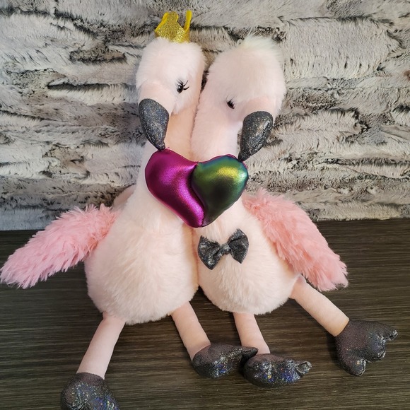 Hug Fun Other - Valentine's Day Boy & Girl Flamingo Plush Stuffed Animal Holding Metallic Heart
